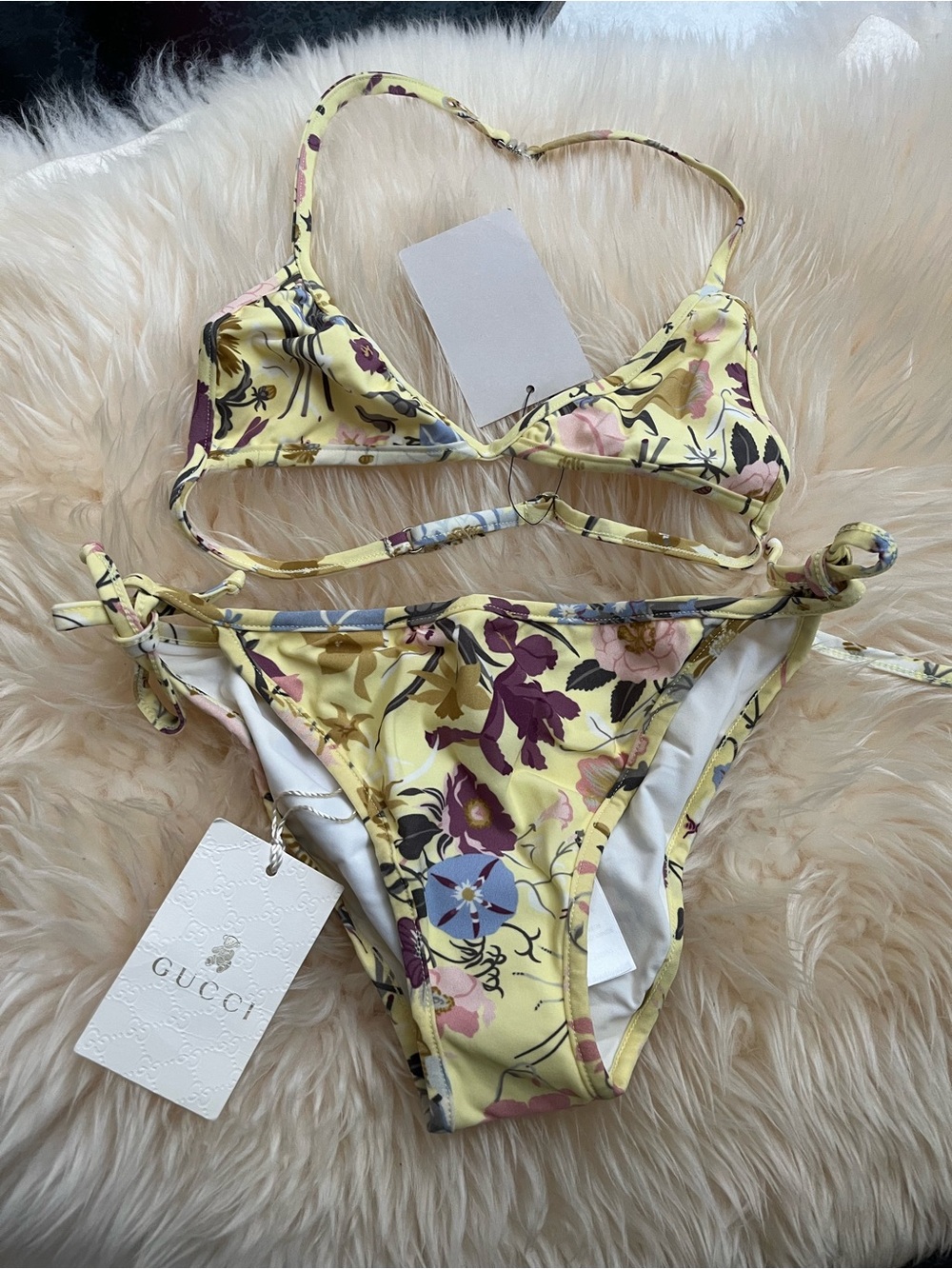 NWT 100% AUTH Gucci Kids Yellow Floral Triangle String Bikini Sz 8